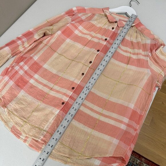 Holding Horses Anthro Womens Top 12 Pink Plaid Button Down Shirt Western Work - Picture 7 of 9